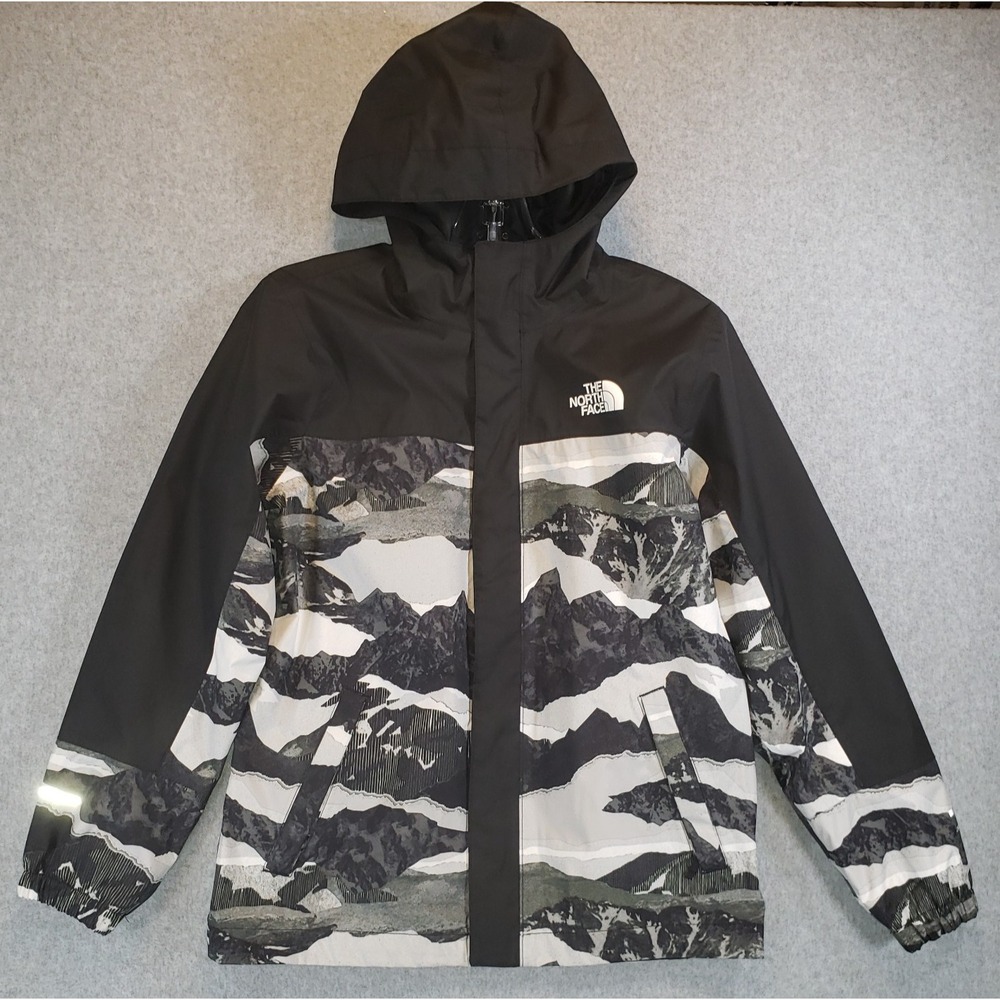 The North Face Dryvent Windbreaker Jacket Youth Black Camo Sz L 12 Hooded